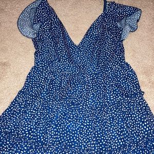 size M flare out blue dress w polka dots